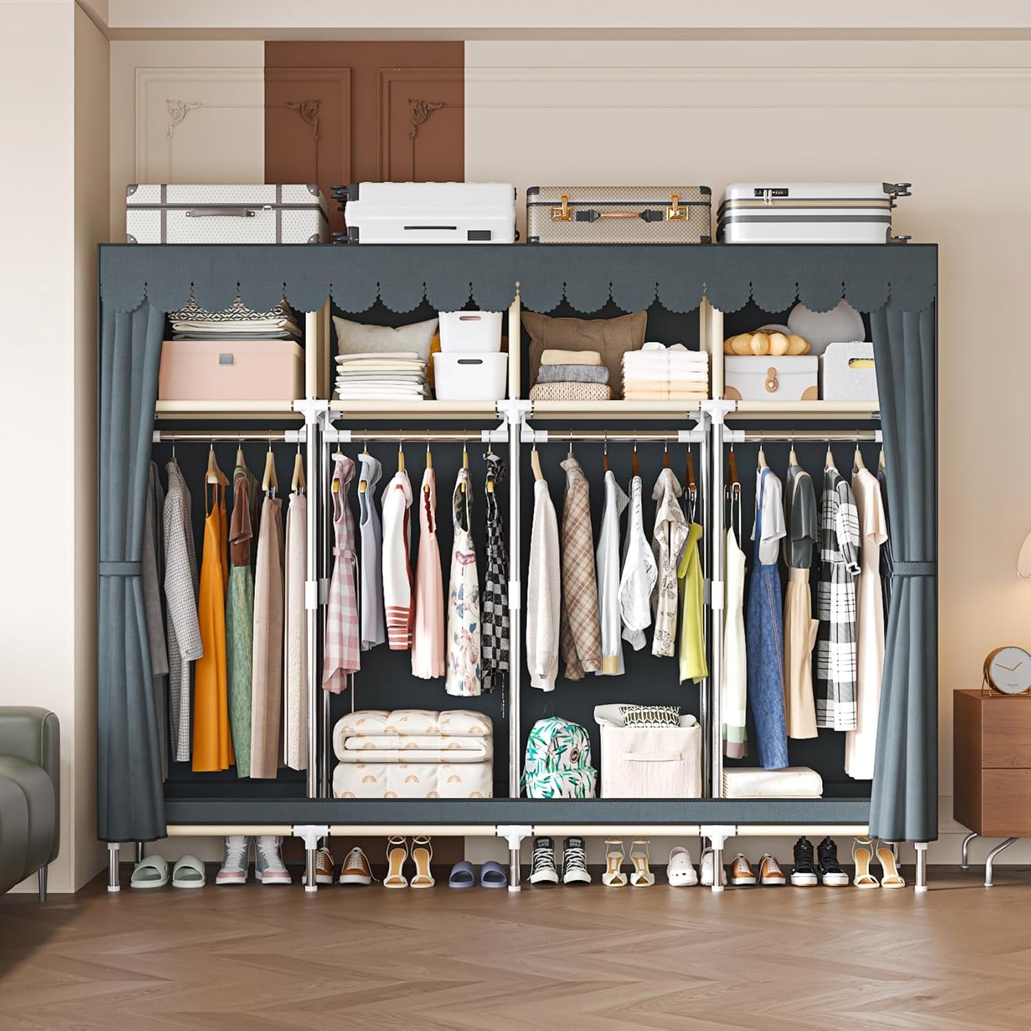 79 Inch Extra Wide Walk-in Sty - Wardrobe Closet Portable Fabric Cover recension och pris