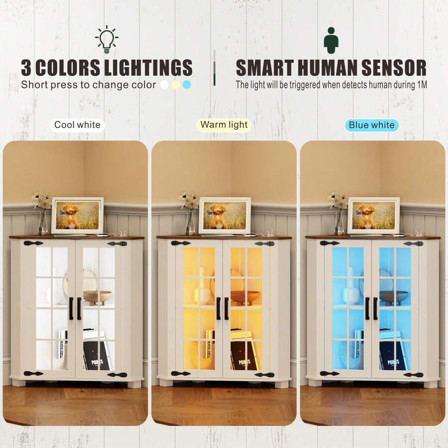 Farmhouse Cabinet With LED Lig - Storage recension och pris
