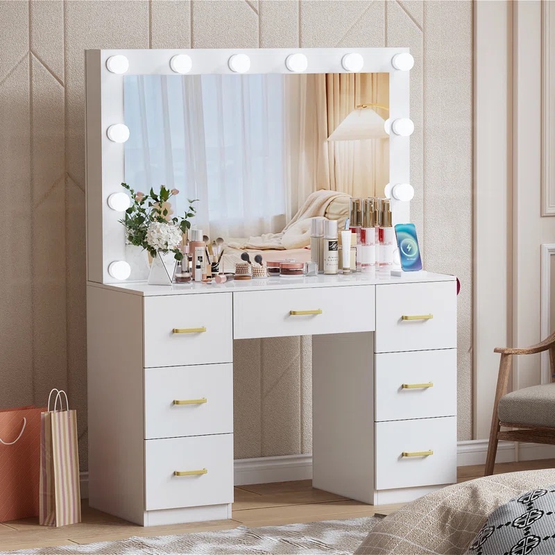 *Modern White Lighted Color Mi - Dressing Table Vanity With Lighted Mirror recension och pris