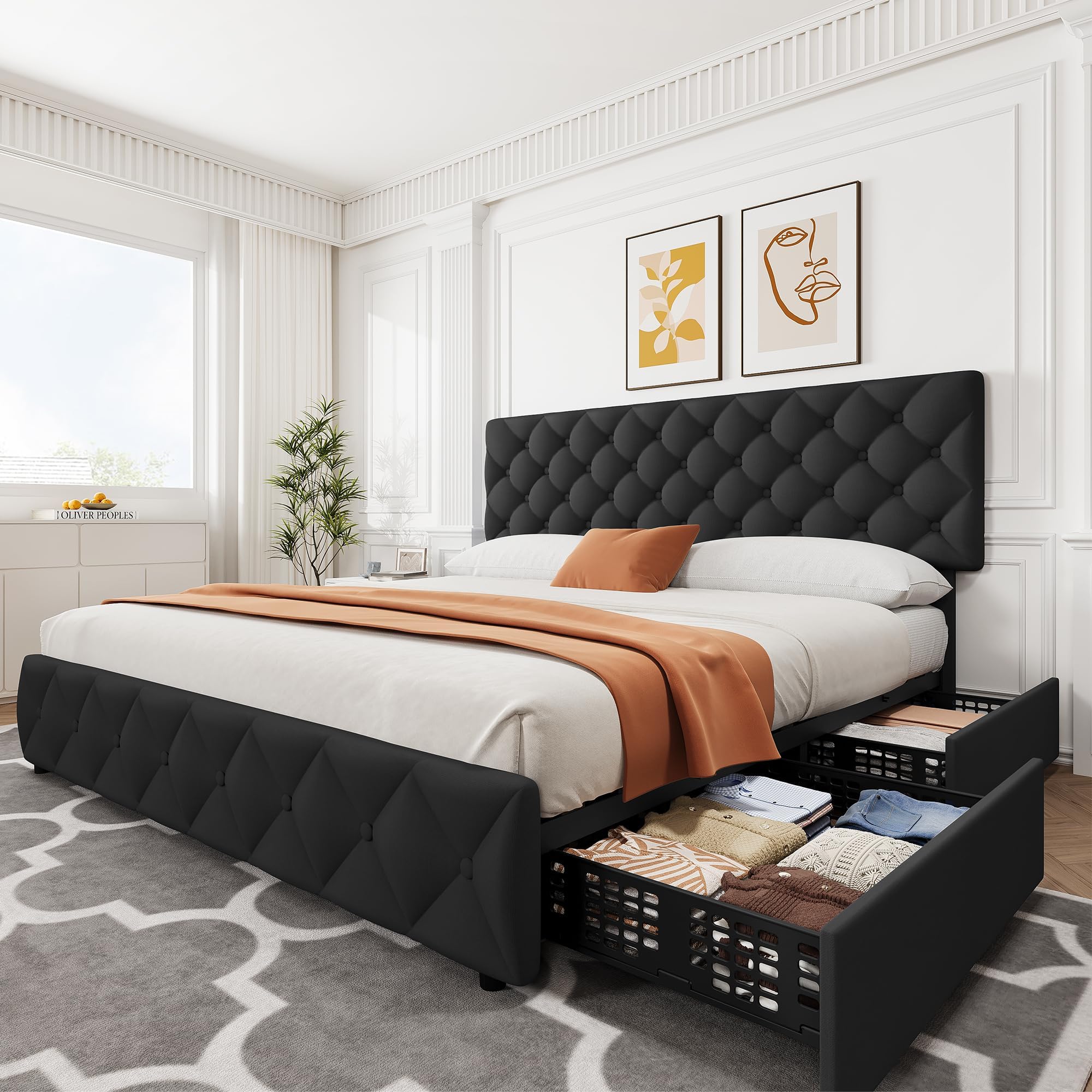 King Size Bed Frame with 4 Sto - King Size Bed Frame With Storage Drawers recension och pris