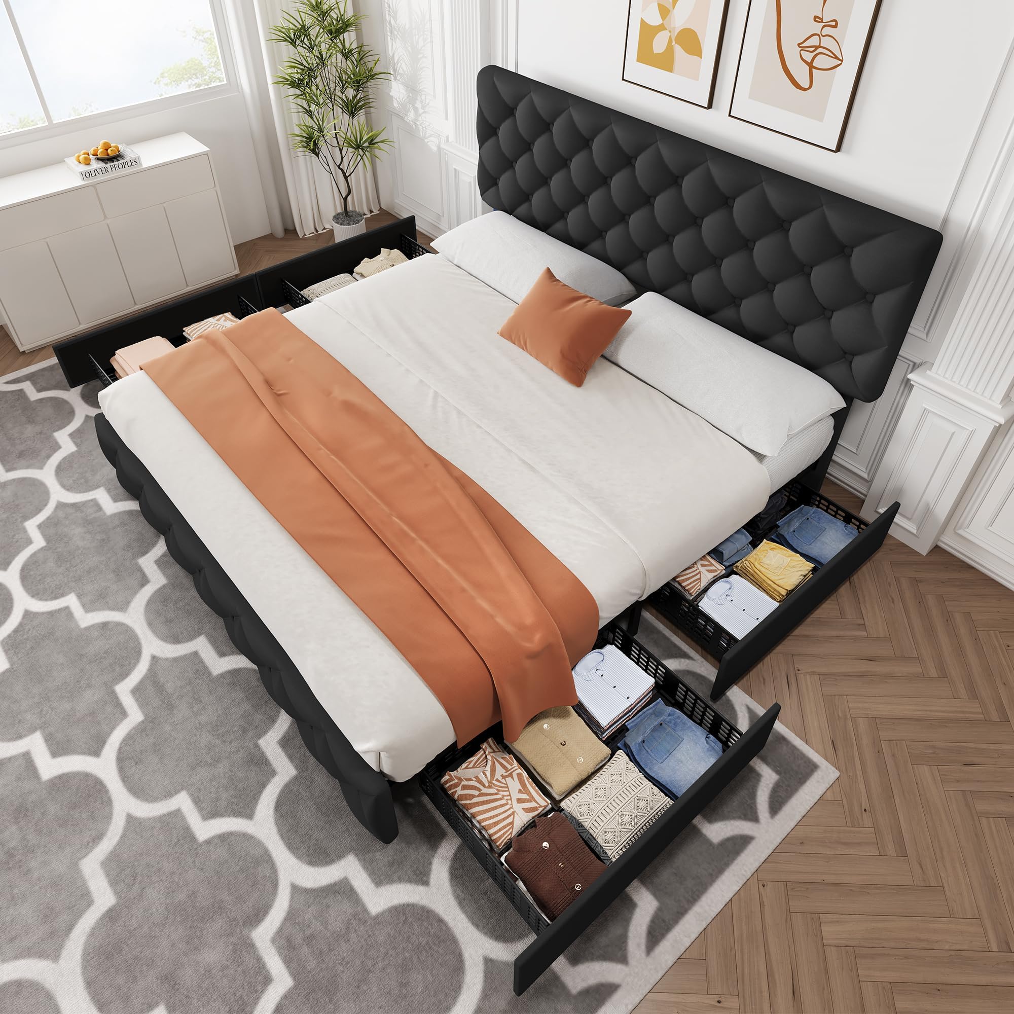 King Size Bed Frame with 4 Sto - King Size Bed Frame With Storage Drawers recension och pris